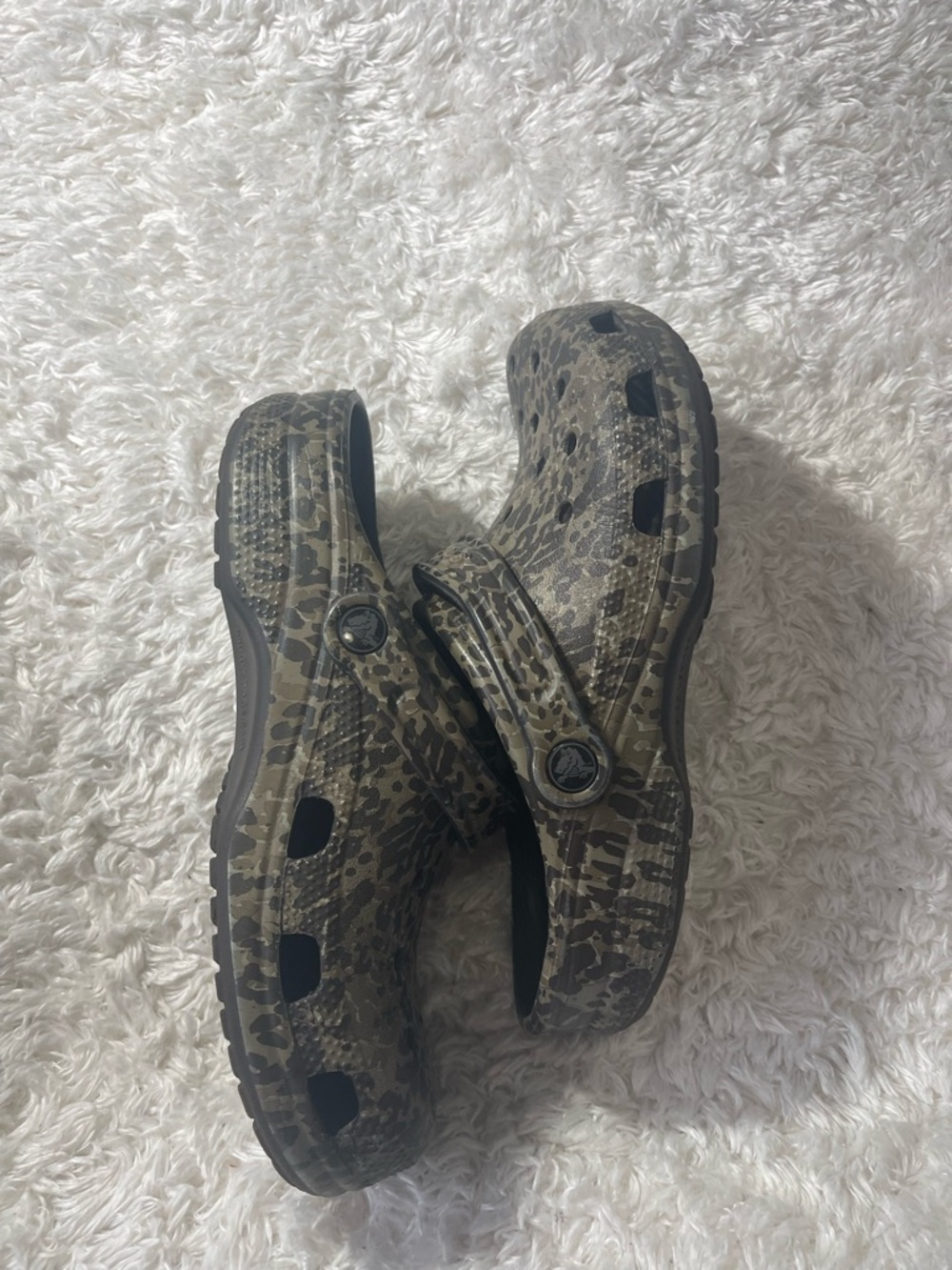 CROCS Men's Camouflage Slip-On Clogs in Olive and Black
